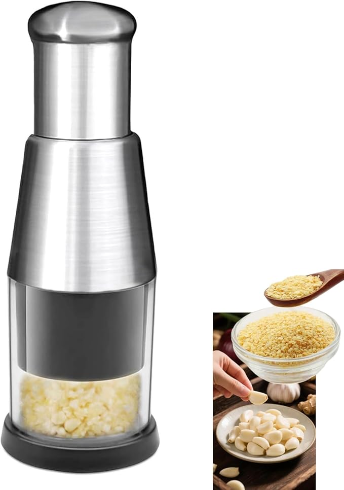 Manual Pressed Chopper,1PCS,Functional Manual Garlic Press,2025 Upgraded Compact Mini Dicer Food Chopper,Stainless Steel Hand Food Chopper for Mincing Garlic Press Stainless Steel