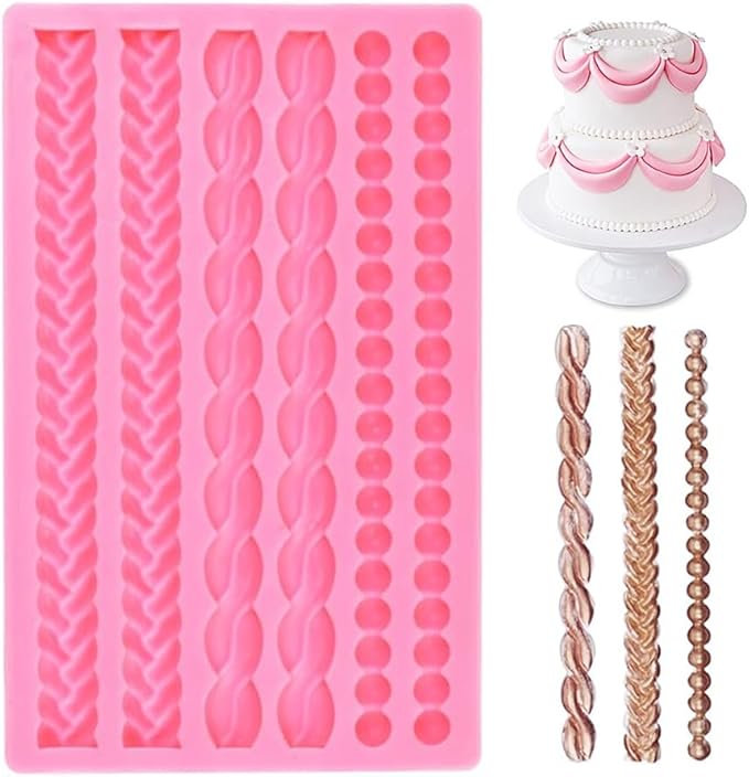 Silicone Pie Crust Mold Hemp Rope Mold Scroll Lace Fondant Molds Border Decoration Sugarcraft Lace Rope Mould for Cookie Mousse Cupcake Desserts Cake Decorating Topper Candy Chocolate Resin