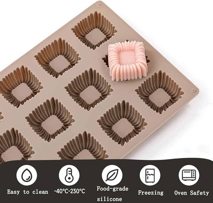 Cube Cake Silicone Mold | 1.6" x 1.6" x 0.8" 3D Square Mini Mousse Cake Baking Mold, French Dessert Molds for Chocolate, Jello, Brownie Bites, Ice Cream Cube, 15-Cavity