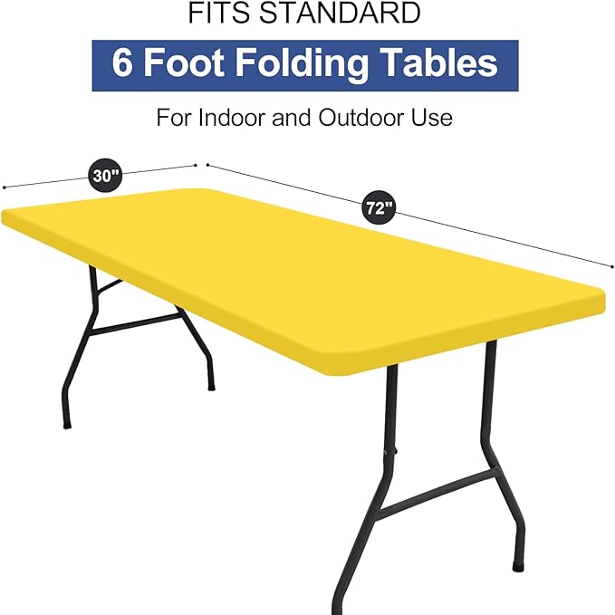 homing Rectangle Table Cloth Cover, Waterproof Polyester Elastic Fitted Tablecloth, Fits for 6 Foot Folding Tables, Washable Table Protector for Picnic, Camping, Outdoor (Yellow, 30" x 72")