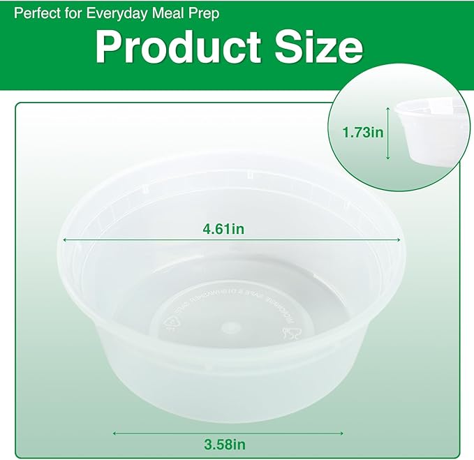 Deli Food Containers with Lids 8 oz-50 Pack Meal Prep Containers Food Storage Containers with Lids Stackable, Leakproof, BPA Free, Microwave Dishwasher Freezer Safe for Takeout Meal
