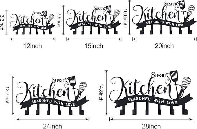 Personalized Kitchen Wall Decor Custom Name Metal Utensil Hook Rack Kitchen Organizer Wall Mounted Decorative Hooks for Home Mothers Day Gift