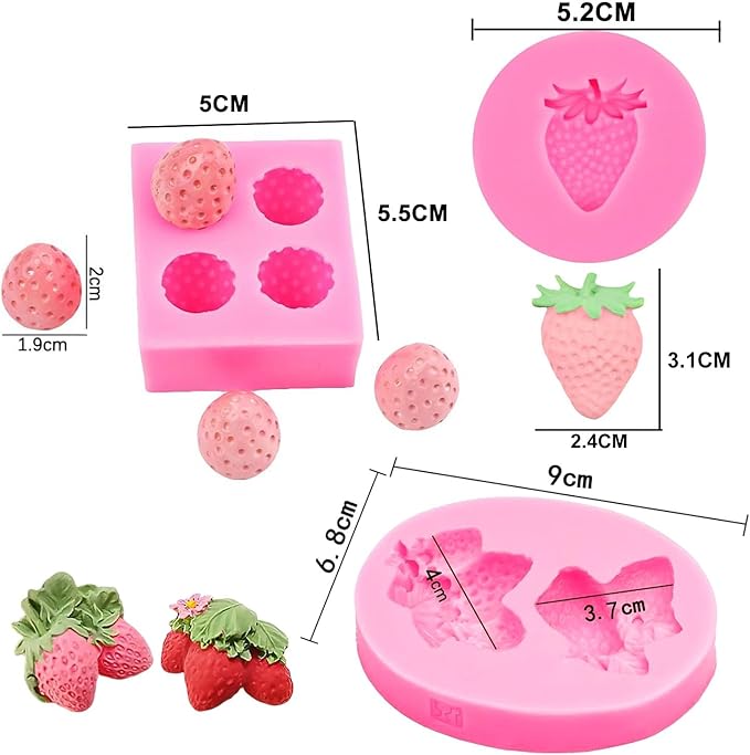 7 Pack Strawberry Baking Mold 3D Strawberry Embed Silicone Fruit Shape Pastry Mold Silicone Handmade Candy Bow Molds for Chocolate Fondant Ice Cream Cupcake Cake Decor - QS7