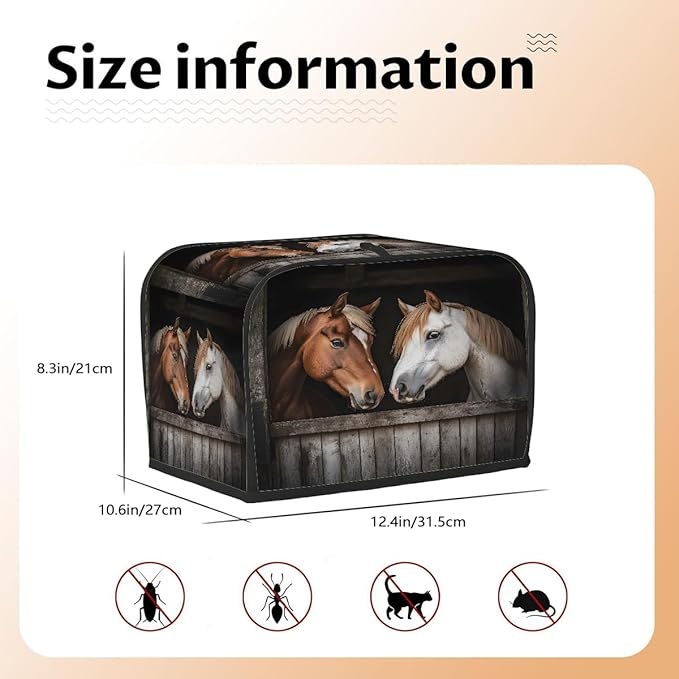 Brown White Horse Toaster Cover 4 Slice Dust and Fingerprint Protection Toaster Bread Maker Covers Washable Kitchen Small Appliance Covers for Kitchen Accessories Decor Bakeware Women Gift