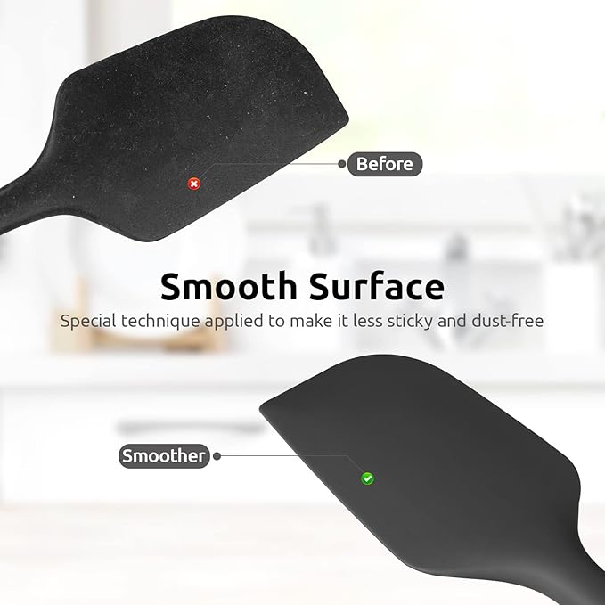 U-Taste 11.38" Silicone Baking Spatula: 480ºF Heat Resistant Food Grade Flexible Rubber Kitchen Bowl Scraper, Seamless Pastry Spreader for Mixing Stirring Scraping in Nonstick Cookware (Black)