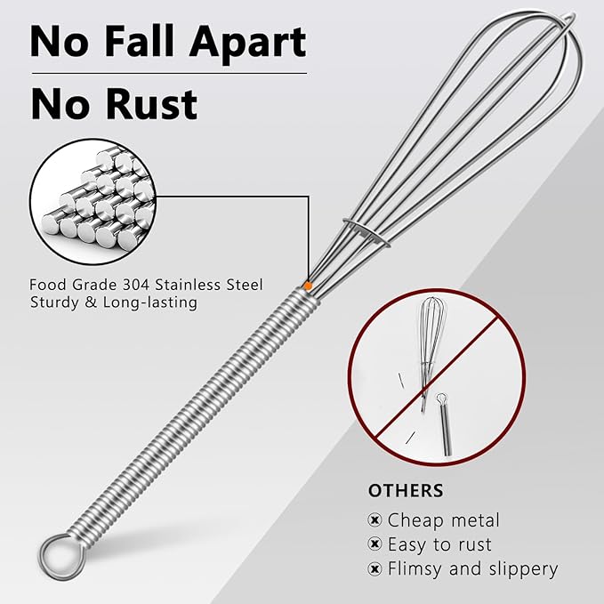 Walfos 6 Inch Mini Whisks, Small Whisks Bulk 304 Stainless Steel Set of 6, Tiny Whisk For Beating Eggs, Whisking, Blending Ingredients, Mixing Sauces