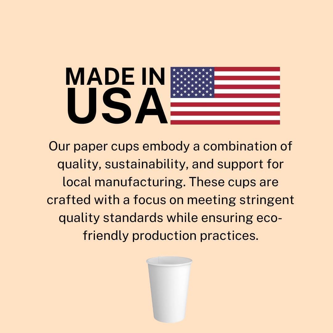 Made-In-USA 12 Ounce Disposable Hot Paper Cups, 1000 Count, 12oz | Coffee Cups, Leak-Free Food Safe Paper Cups, White Paper Cups for Hot Drinks (12 oz)