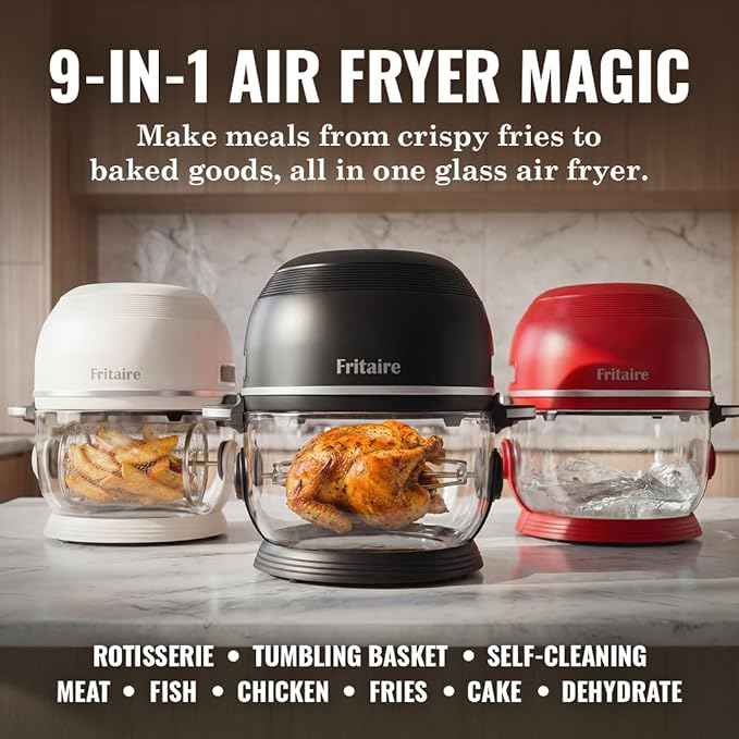 Non Toxic Air Fryer™ Pro | 9-in-1 Glass Air Fryer | Self-Cleaning | 5 Quart | Rotisserie and Tumbler | 400F Vortex For Even Cooking, BPA-Free Teflon Free, Recrisp, Roast, Bake, Lavender