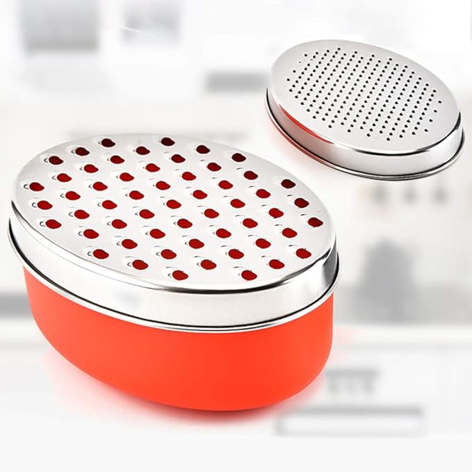 Stainless Steel Cheese Grater with Airtight Food Storage Container & Lid - Multi-Purpose Kitchen Tool for Grating Cheese, Vegetables, Ginger, and Citrus Fruits - Ideal for Home & Picnic Use