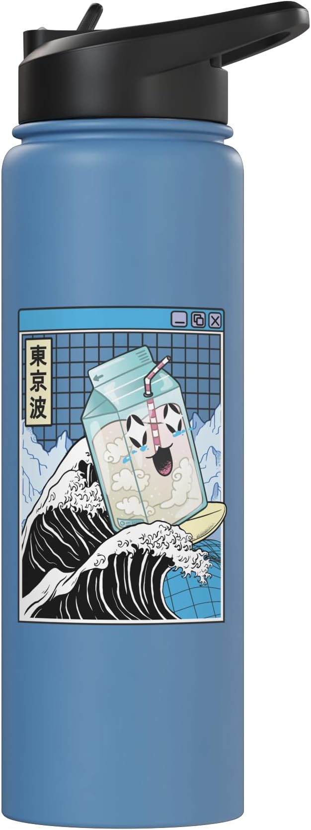 Milk Carton Surfing Great Wave Kawaii Vaporwave Anime Stainless Steel Insulated Water Bottle