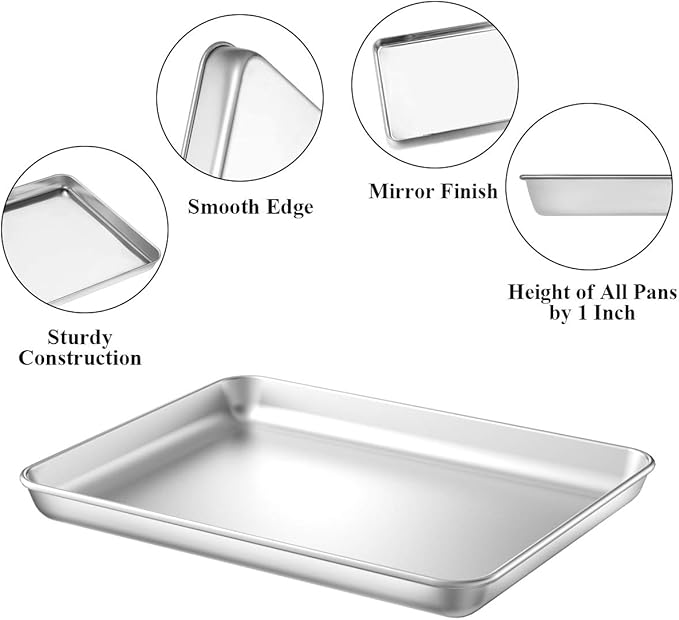 Baking Sheet with Rack Set [2 Pans + 2 Racks], Wildone Stainless Steel Cookie Sheet Baking Pan Tray with Cooling Rack, Size 10 x 8 x 1 Inch, Non Toxic & Heavy Duty & Easy Clean