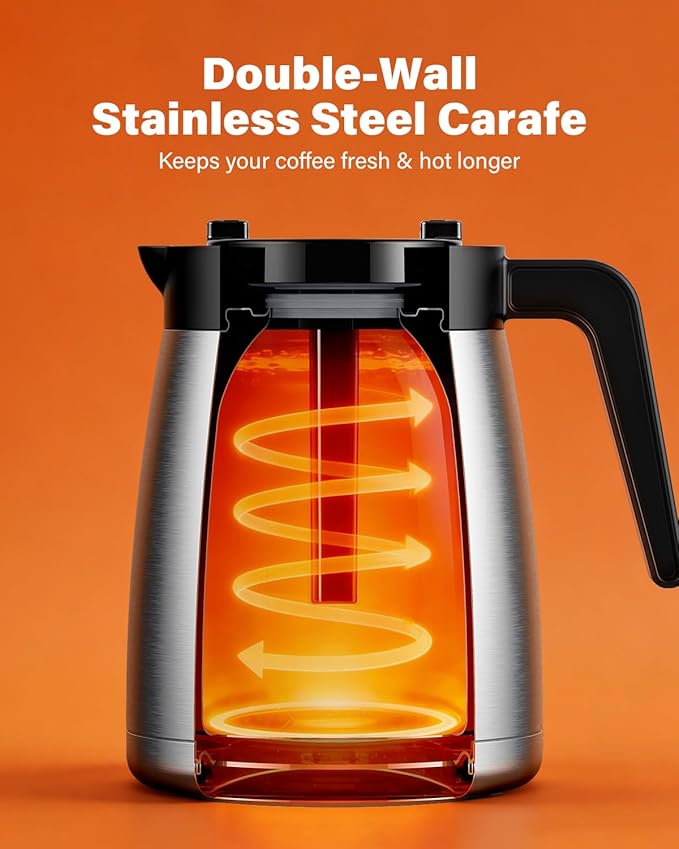 SHARDOR Programmable 5 Cup Drip Coffee Maker, Single Serve Hot & Iced Coffee Machine for K Cup & Grounds, 95oz Removable Reservoir, 6–24oz Brew Size, Strong Brew, Stainless Steel Thermal Carafe, Black