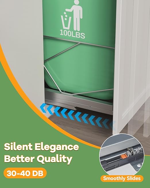 Dual Pull Out Trash Can Under Cabinet, Door Mount & Pull Handle Twin-Mode, Pull-Out Garbage Holder, Under Sink Pull-up Kit with Soft-Close Slides, for Kitchen, Sink, Drawer(Bin Not Included)