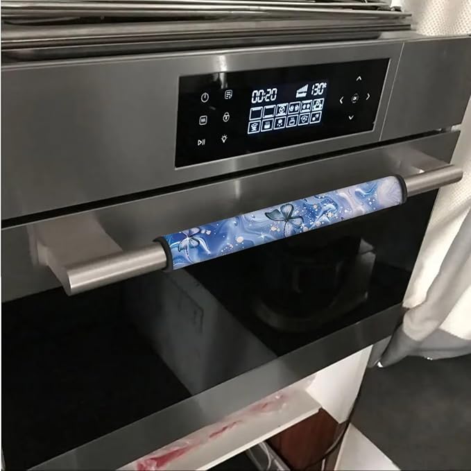 Refrigerator Door Handle Covers Set of 6 Protective Electrical Kitchen Appliances Gloves Anti-Static Fridge Microwave Dishwasher Door Cloth Protector, Marble Butterfly Blue