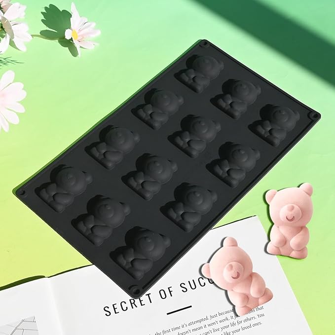 Silicone Chocolate Mold for Decorating, 12 Cavity Bear Shaped Candy Molds for Baking Supplies, Molds for Chocolate, Cake, Ice Cube, Gummy, Resin, Soap Making (G_ Bear)