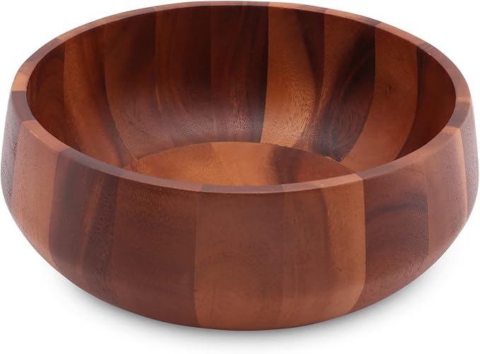Arthur Court Acacia Wood Serving Bowl for Fruits or Salads Modern Round Shape Style 4.5 inch Tall x 11 inch Diameter Wooden Single Bowl