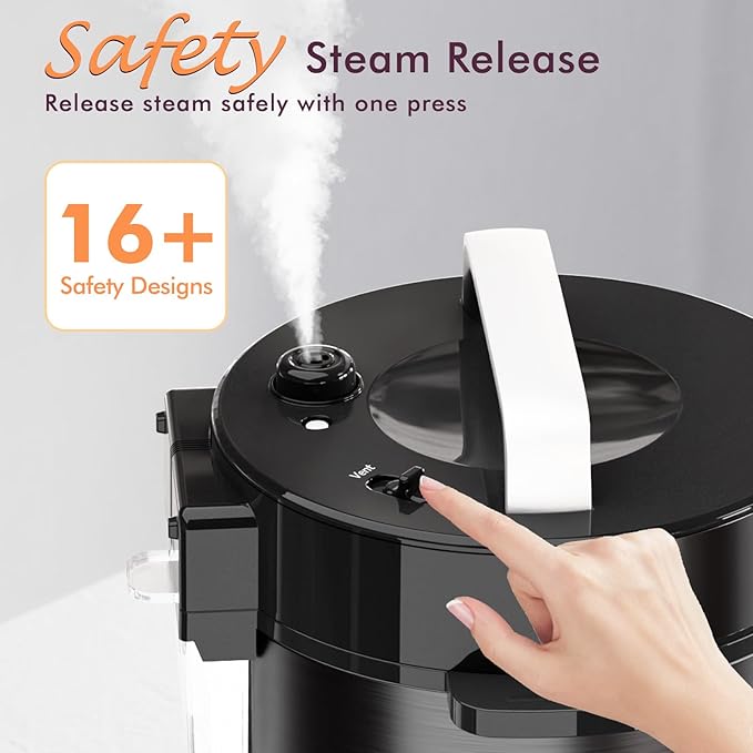 CARORI 9-in-1 Electric Pressure Cooker 6 Quart Black, Stainless Steel Pot, 12 Preset Functions with Touchscreen, Safe Steam Release, Stew, Slow Cook, Rice, Sauté, Warmer