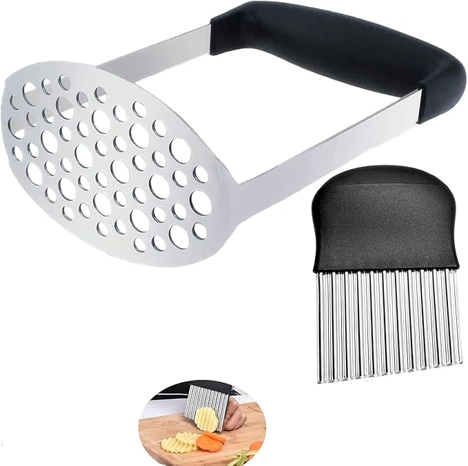 Potato Masher, Stainless Steel Integrated Masher Kitchen Tool & Food Masher/Potato Smasher with Crinkle Cutter, Perfect for Bean, Vegetable, Fruits, Avocado, Meat