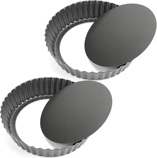 Tosnail 2 Pack Deep Tart Pan, 9.5" x 2" Quiche Pie Pan with Removable Loose Bottom, Fluted Baking Pan