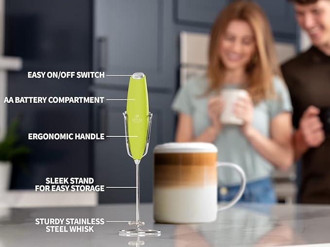 Zulay Kitchen Milk Frother Wand – High-Speed Handheld Frother with Upgraded Stand – Electric Foam Maker with Stainless Steel Whisk