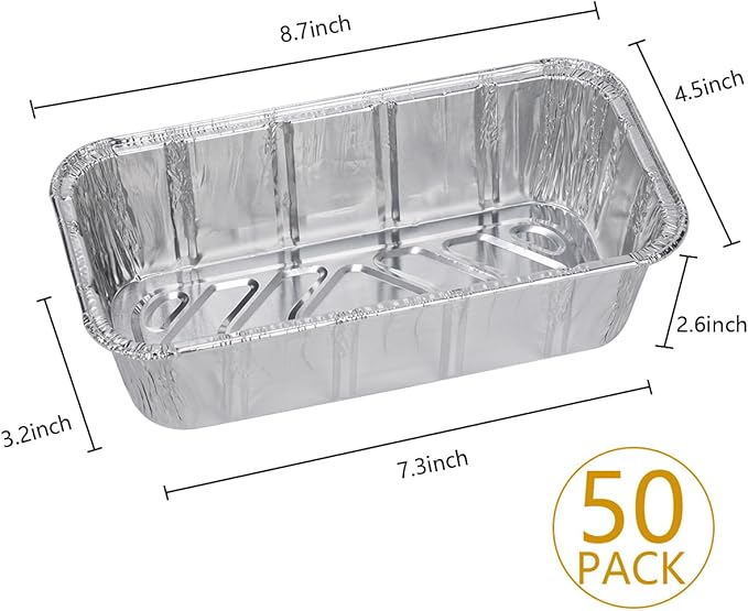 MOACOCK 50 Pack 2Lb Loaf Pans, 8.5" X 4.5" X 2.6" Foil Heavy Duty Disposable Aluminum Foil, Premium Bread Pans for Baking Homemade Cakes & Breads Holiday Treats Food Storage