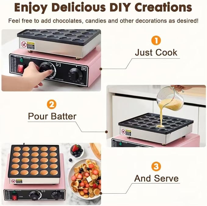 Commercial Mini Dutch Pancake Maker,25PCS Dorayaki Maker,Non-stick Dutch Poffertjes Grill,Stainless Steel Muffin Waffle Maker,Electric Hotcakes Machine for Breakfast,Snacks,Desserts