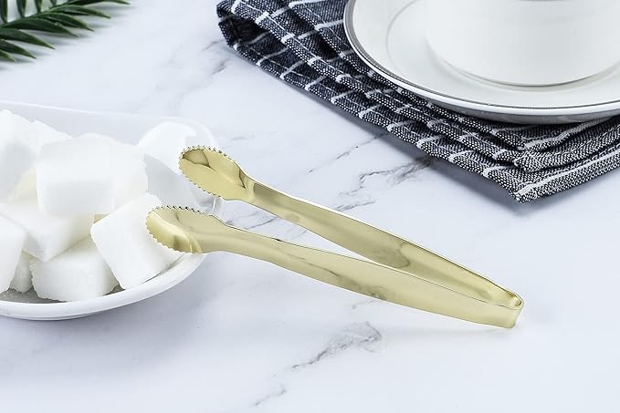 MSY BIGSUNNY 4 Inch Sugar Cube Tongs, Stainless Steel Mini Appetizer Tongs, Small Serving Tongs Tiny Food Clips for Tea Party, Coffee, Bar, Desserts - Set of 4 (Gold)