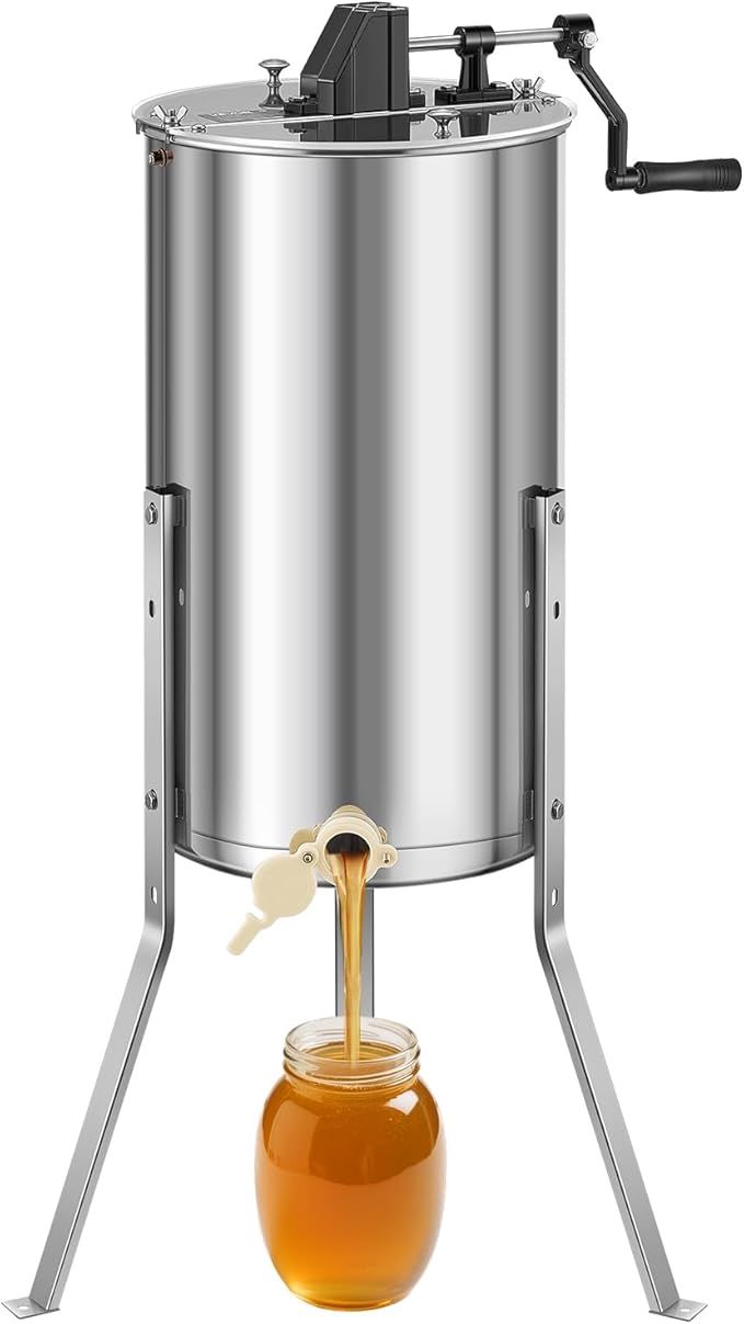 VEVOR Honey Extractor, 2 Frame Manual Honey Extractor with Transparent Lid, Stainless Steel Honeycomb Drum Spinner with Height Adjustable Stand,Honeycomb Extraction Centrifuge Equipment for Beekeeping