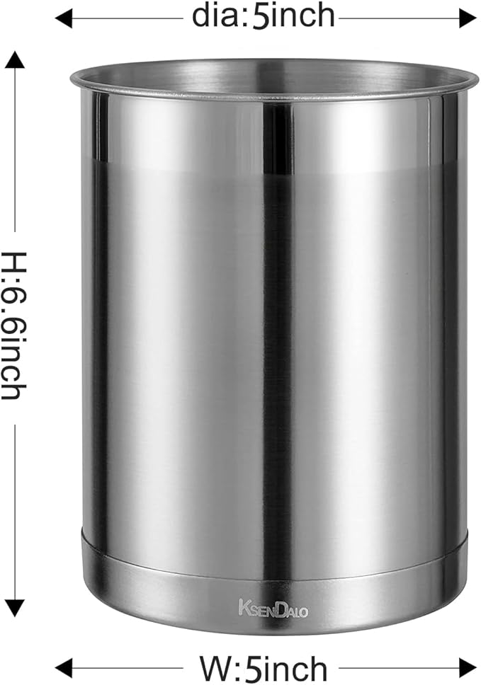 KSENDALO 3 Pack Stainless Steel Utensil Holder for Counter, Brushed Silver Metal Utensil Crock Canister with Heavy Base, Dishwasher Safe, for Kitchen Countertop Storage