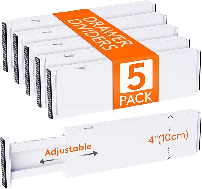 Lifewit Drawer Dividers Plastic Adjustable Drawer Organizers for Clothes, Expandable Dresser Separators in Bedroom/Bathroom/Kitchen/Fridge/Office Organization and Storage