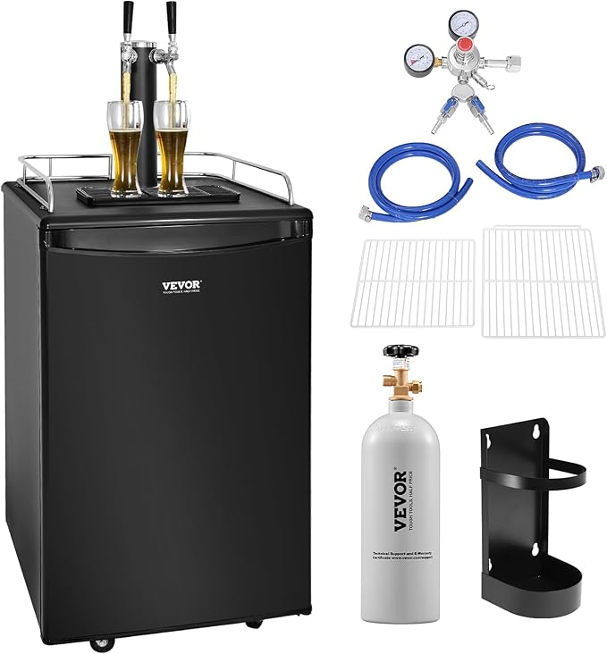 VEVOR Beer Kegerator, Dual Tap Commercial Draft Beer Dispenser for D system, Full Size Keg Refrigerator with 5lbs CO2 Tank, Hold 2 Sixth / 2 Ball lock keg, Black