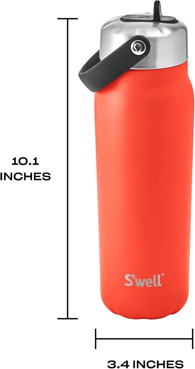 S'well Recycled Stainless Steel Explorer with Flip Straw Lid, 24oz, Radiant Coral, Triple Layered Vacuum Insulated Container Keeps Drinks Cold for 36 Hours and Hot for 8, BPA Free, Built In Handle
