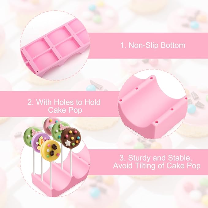 Juome Round Cake Pop Mold with 9 Inch Tray Stand, ABS Cake Pop Cutter and Pusher Set, Circle Cake Pop Maker Kit, Baking Molds for Birthday Parties, Home Baking Desserts