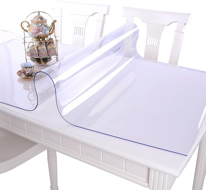 NECAUX Custom 48 x 91 Inch Clear Table Cover Protector, 1.5mm Thick Wood Grain Transparent Table Pad Non-Slip Tablecloth Plastic Protective Pad for Dining Room Table, Conference Table