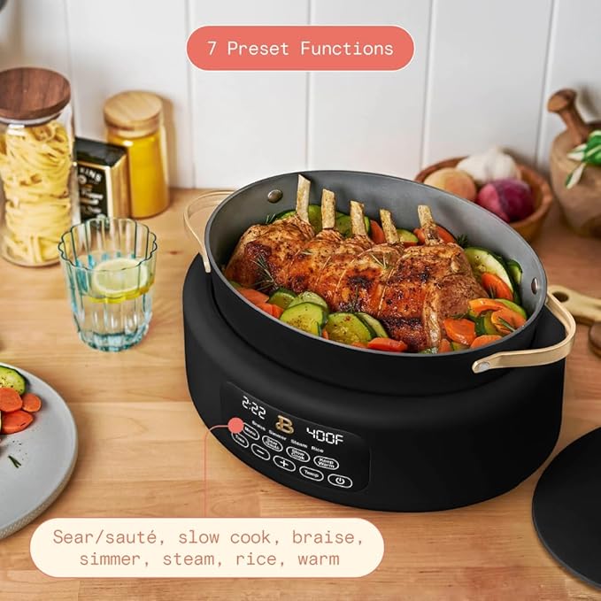 10-in-1 Electric Multi-Cooker, 6 Quart Programmable Cooking Pot with Digital Display, Nonstick Interior, One-Touch Controls, Multi-Function Kitchen Appliance (Black Sesame)