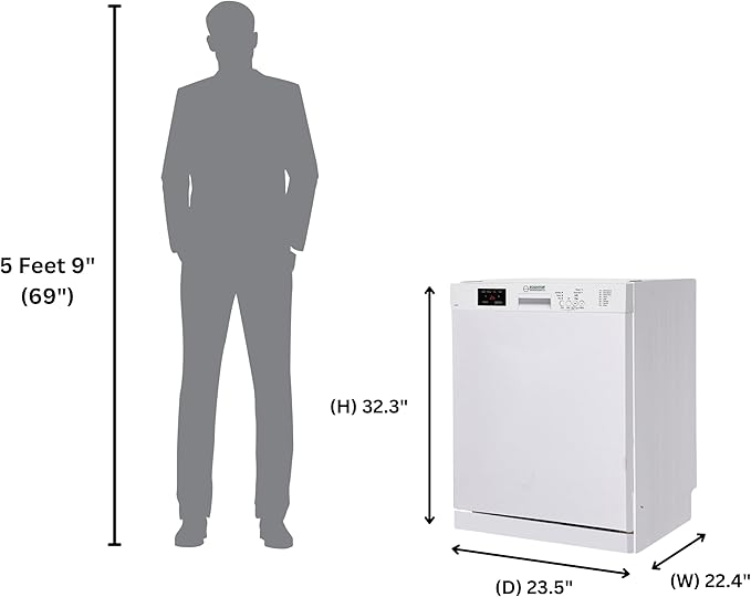 Equator24" Built in Dishwasher 14 Place Setting Wine Rack 8 Wash FAST 50 Delay1/2Load 110V E-Star ADA in White