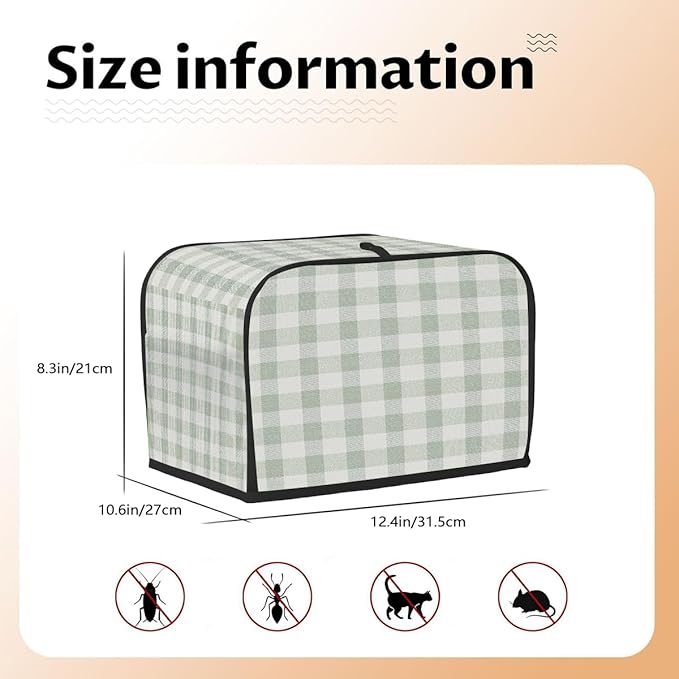 4 Slice Toaster Cover,Spring Light Green Gingham Checkered Plaid Small Kitchen Appliance Bread Machine Cover with Pockets,Dust & Fingerprint Protection