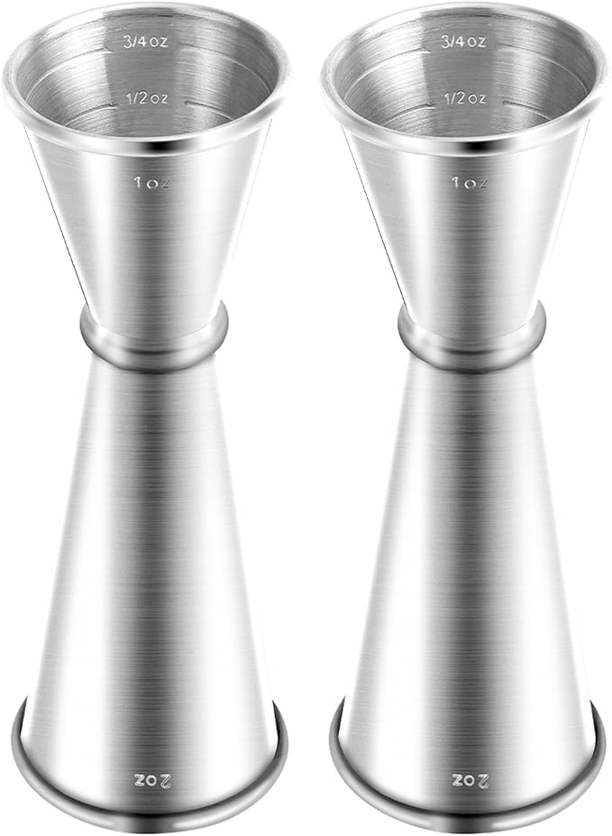 Briout Jigger for Bartending, 2Pcs Double Cocktail Jigger Japanese Premium 304 Food Grade Stainless Steel Jigger 2 OZ 1 OZ with Measurements Inside, Silver