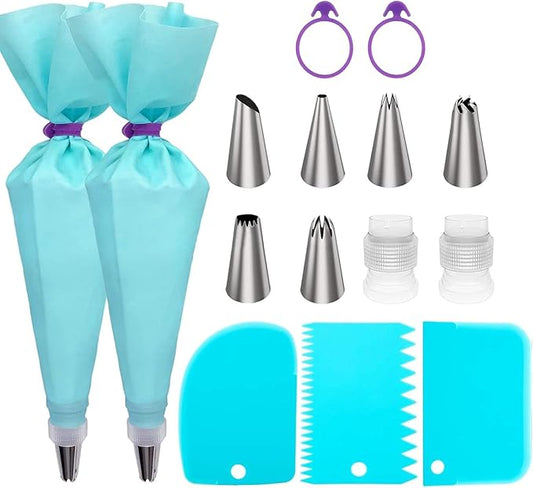 Piping Bags and Tips Set, Cake Decorating Kit Supplies, Frosting Piping Kit for Baking with Pastry Bags and Tips, Standard Converters, Silicone Rings, Reusable Piping Bags for Cookie Icing, Cupcake