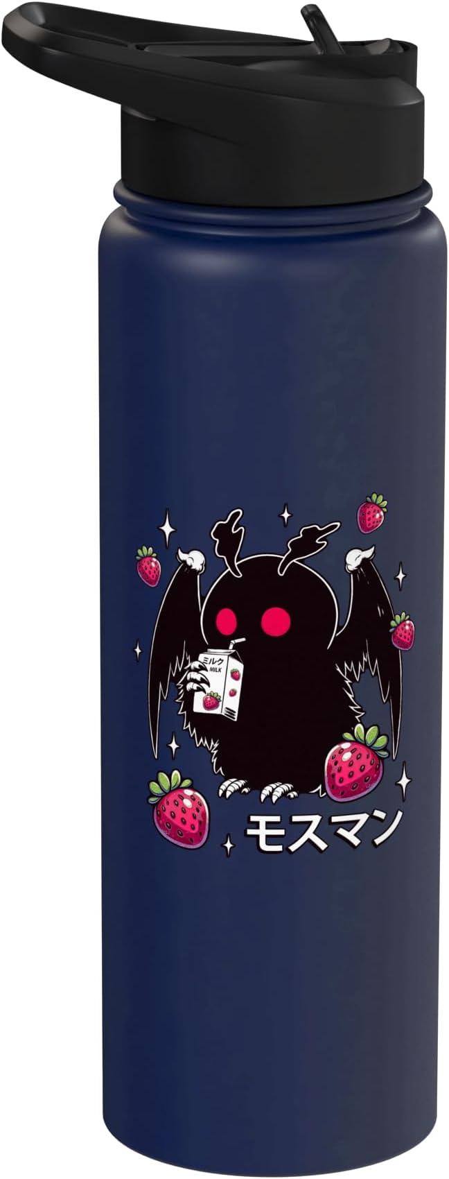 Kawaii Strawberry Milk Shake Carton Mothman Stainless Steel Insulated Water Bottle