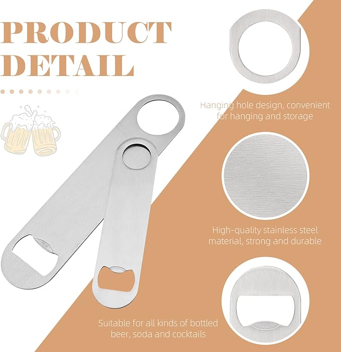 24 Pack Flat Beer Bottle Opener 5 inch Heavy Duty Stainless Steel Flat Bottle Opener Metal Beer Bottle Openers Silver Beer Openers for Bartender Kitchen Bar or Restaurant (Silver, 5 inch)