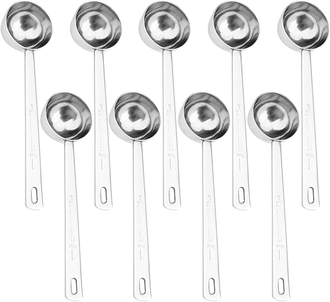 Hedume 9 Pack Coffee Scoop, 304 Stainless Steel Coffee Measuring Scoop 1 Tablespoon, Long Handle Spoon for Coffee, Milk Powder, Fruit Powder