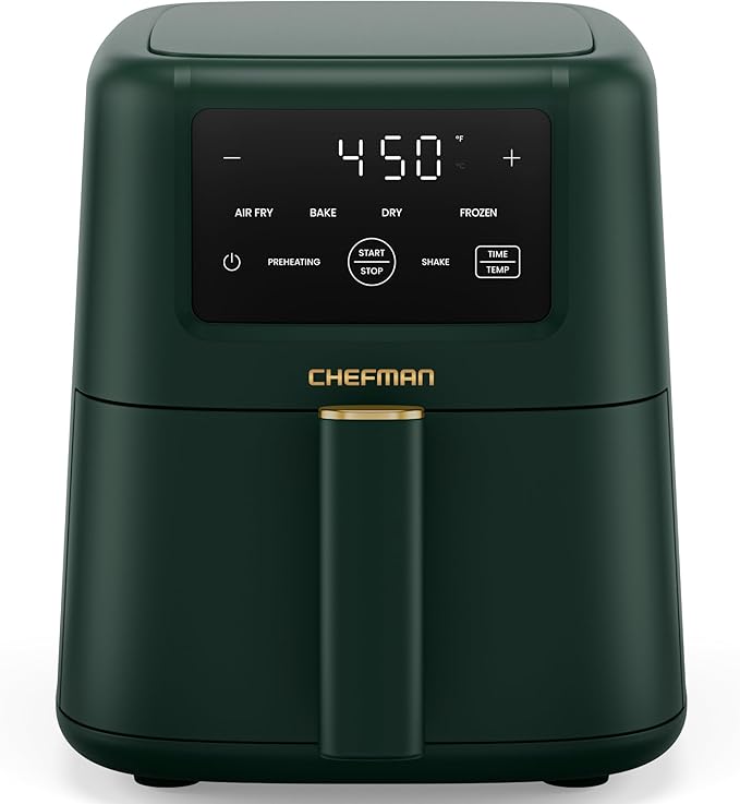 Chefman Air Fryer – 4-in-1 Slim 3.5 QT Airfryer, Air Fry, Bake, Dehydrate, Frozen, 450°F Max Temp for Extra Crispy Results in Minutes, Nonstick Ceramic Coating, Dishwasher-Safe Accessories - Green