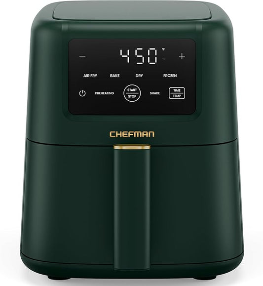 Chefman Air Fryer – 4-in-1 Slim 3.5 QT Airfryer, Air Fry, Bake, Dehydrate, Frozen, 450°F Max Temp for Extra Crispy Results in Minutes, Nonstick Ceramic Coating, Dishwasher-Safe Accessories - Green