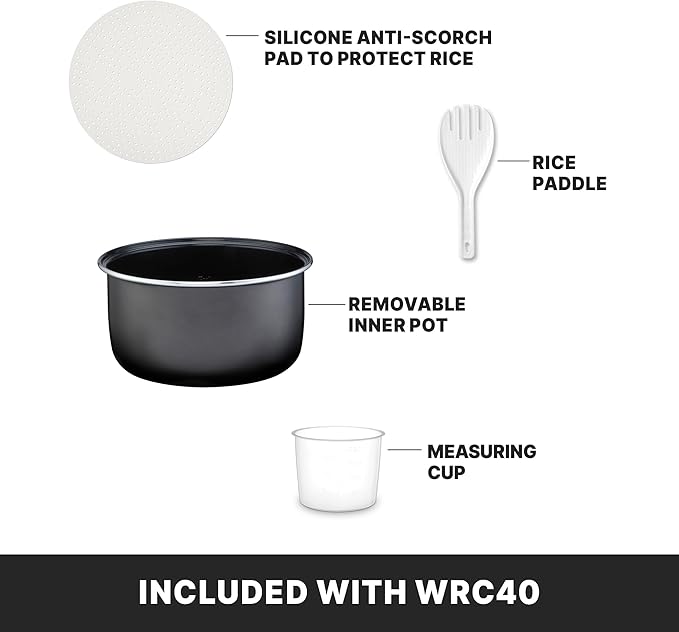 Waring Commercial 40 Cup (20 Cup Uncooked) Rice Cooker with Countdown Timer, Includes Paddle, Rice Cup, and Silicone Anti-Scratch Pad. Also Great for Porridge, Oatmeal, Soup or Broth, WRC40