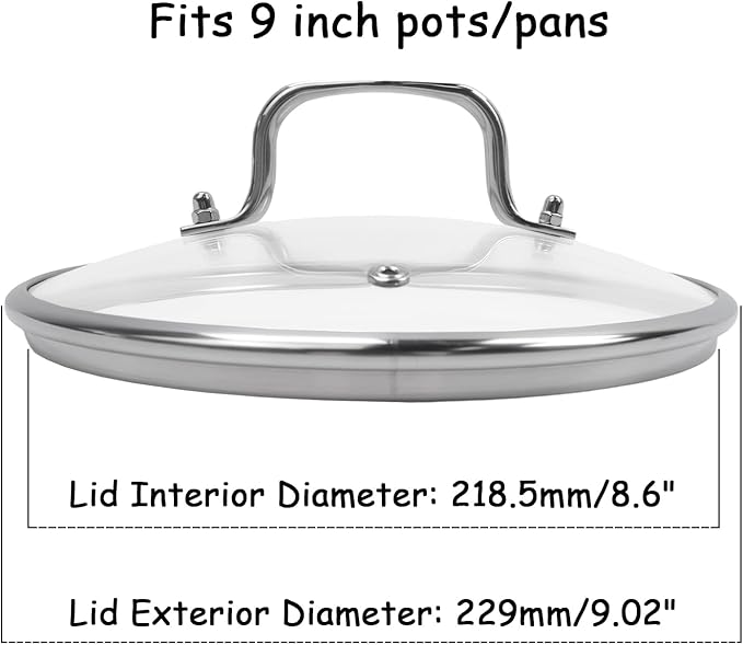 HEVSTIL 9-Inch Tempered Glass Lid – Heat Resistant to 220°C, Dishwasher Safe – Steam Vent & Cool-Touch Handle – Universal Fit for Pots, Pans & Skillets (Fits 8" Rim)