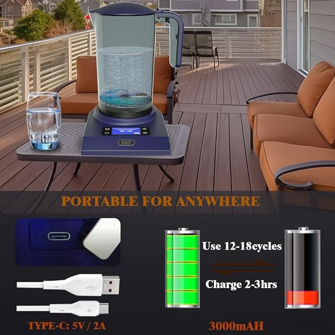 Hydrogen Alkaline Water Machine Generator Maker,Hydrogen Alkaline Water Pitcher Dispenser Ionized Water LED Display and Smart Touch Operation,Used for Home and Office 2000m(Blue Black)