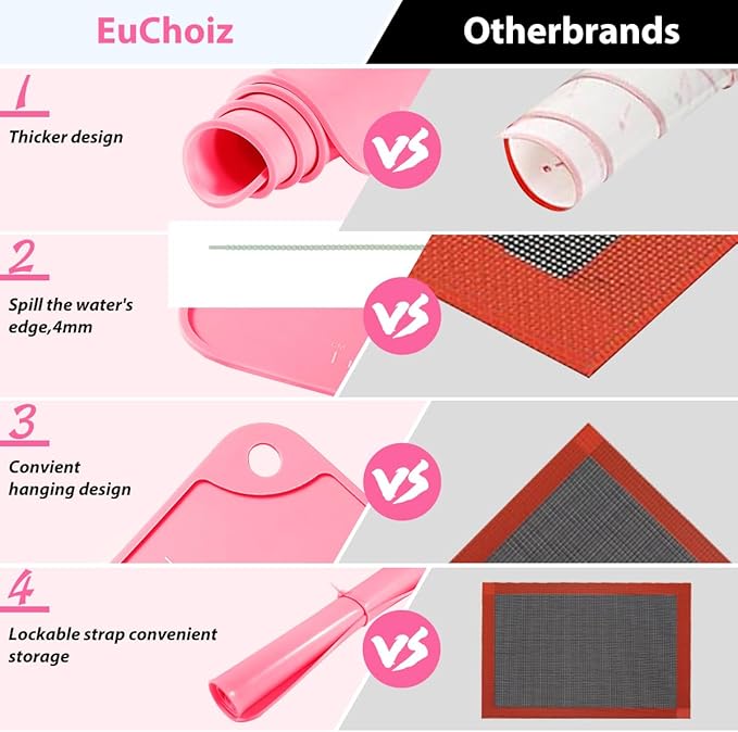 Silicone Pastry Mat 24"*16" Extra Thick Non Stick Baking Mat Food Grade Silicone Dough Rolling Bake Mat with Edge Heightening Pink