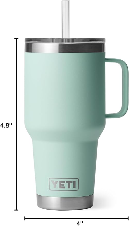 YETI Rambler 35 oz Tumbler with Handle and Straw Lid, Travel Mug Water Tumbler, Vacuum Insulated Cup with Handle, Stainless Steel, Seafoam