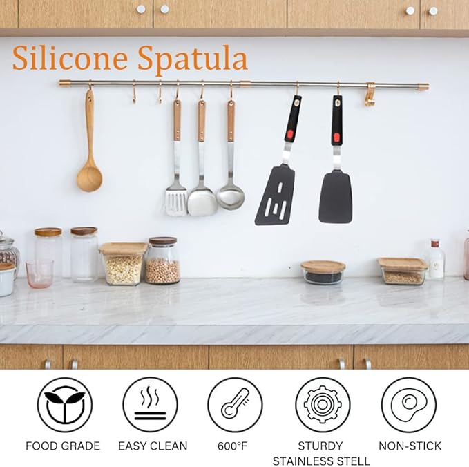Silicone Spatula Turner Set of 2, 600°F Heat Resistant Cooking Spatulas for Nonstick Cookware, Kitchen Utensils Use Spatula Flippers Rubber Fish Spatulas Set for Egg, Cookie, Pancake, Fish, Burger